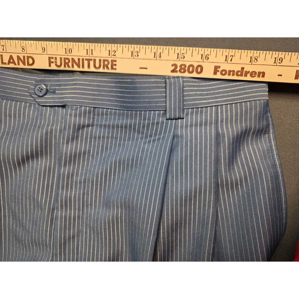 EJ Samuel Mens 40 (38×33) Trouser Dress Pants Pleated Pinstripe Blue Relaxed - Picture 8 of 11